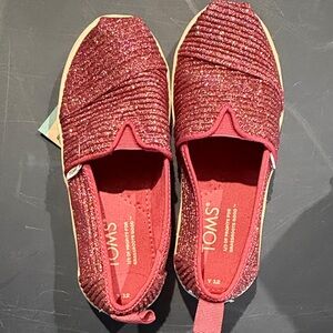TOMS Kids Glittery Red Loafers